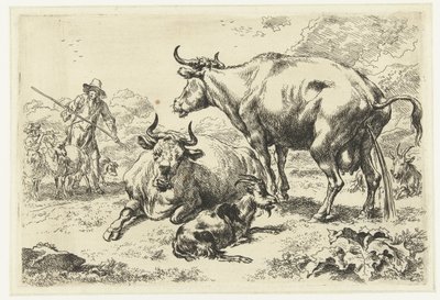 Leżąca i sikająca krowa Zwierzęta (tytuł serii) autorstwa Nicolaes Pietersz Berchem