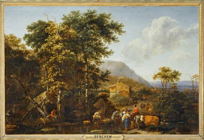 Krajobraz z dużym drzewem ... autorstwa Nicolaes Pietersz. Berchem