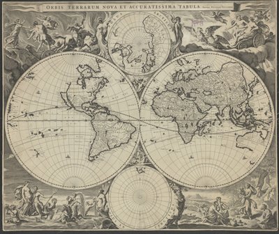 Nowa i najdokładniejsza mapa świata, ok. 1690 autorstwa Nicolaes Visscher