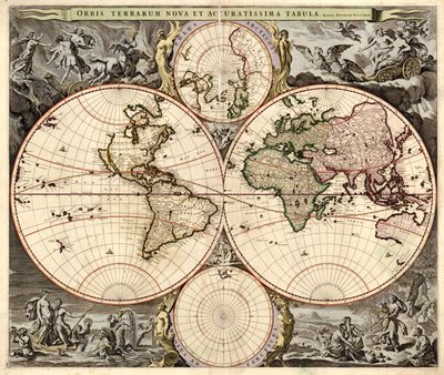 Nowa i najdokładniejsza mapa świata, ok. 1690 autorstwa Nicolaes Visscher