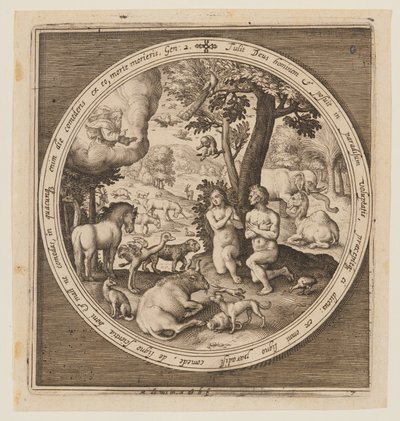 Adam i Ewa w raju, od stworzenia do wygnania z raju autorstwa Nicolaes de Bruyn