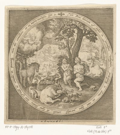 Adam i Ewa w raju Od stworzenia do wygnania z raju (tytuł serii) autorstwa Nicolaes de Bruyn