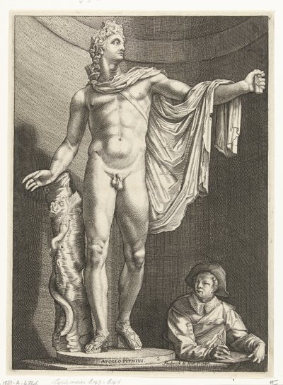 Apollo Belvedere Apollo Pythivs (tytuł na obiekcie) Trzy antyczne posągi w Rzymie po Goltzius (tytuł serii) autorstwa Nicolaes de Bruyn