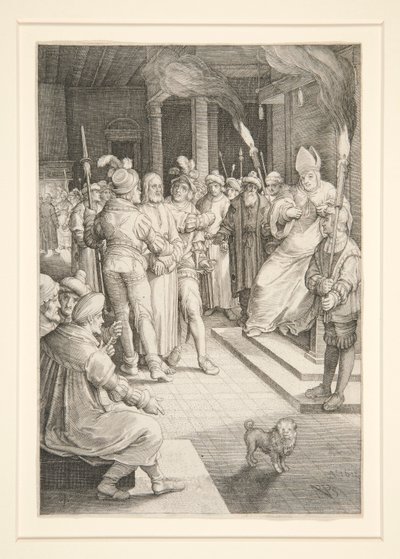 Chrystus przed Kajfaszem (seria pasyjna) autorstwa Nicolaes de Bruyn