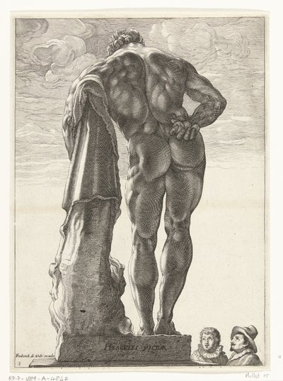 Herkules Farnese Hercules Victor (tytuł na obiekcie) Trzy antyczne posągi w Rzymie po Goltzius (tytuł serii) autorstwa Nicolaes de Bruyn