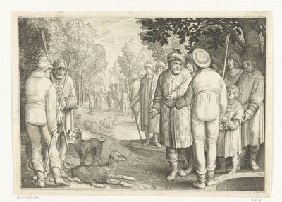 Józef zostaje sprzedany przez braci kupcom przy studni Historia Józefa (tytuł serii) autorstwa Nicolaes de Bruyn