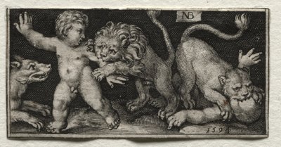 Lwy atakują dzieci, 1594. autorstwa Nicolaes de Bruyn