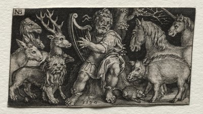 Orfeusz czarujący zwierzęta, 1594. autorstwa Nicolaes de Bruyn