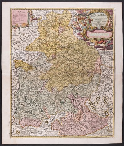 Mapa Bawarii,  Nicolaes Visscher, kartograf,  około 1730 roku, autorstwa Nicolaes the Elder (after) Visscher