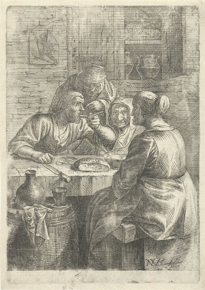 Trzy stare kobiety jedzą przy stole autorstwa Nicolaes van Haeften