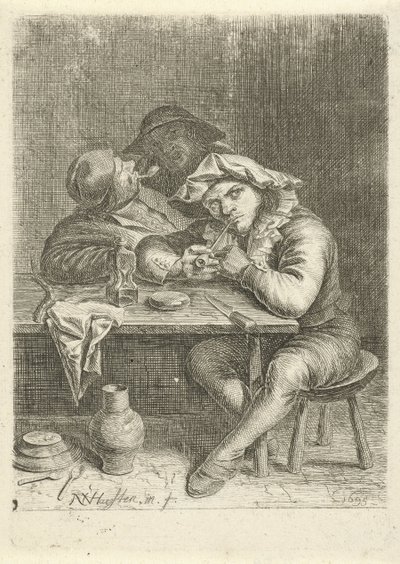 Dwóch palaczy przy stole autorstwa Nicolaes van Haeften