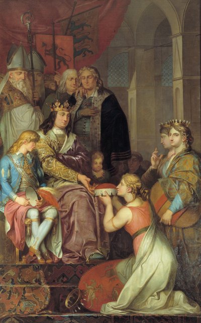 Christian I proklamujący Holsztyn księstwem w 1474 r. Malowany dla zamku Christiansborg autorstwa Nicolai Abildgaard