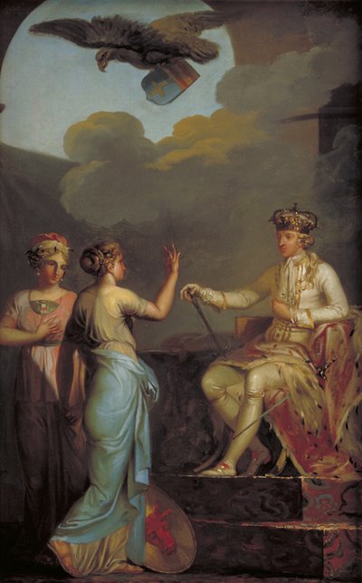 Chrystian VII Zjednoczenie księcia z królewską częścią Holsztynu w 1773 r. autorstwa Nicolai Abildgaard