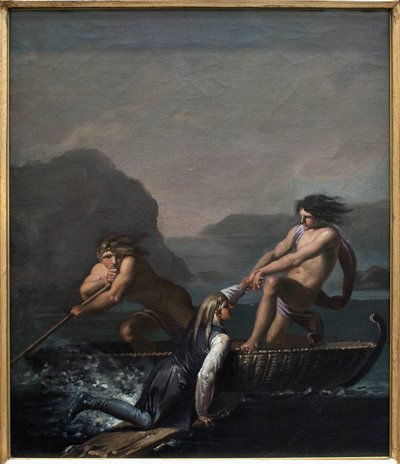Wrak statku Niels Klim uratowany przez dwóch Quamitów. Fragment „Podziemnej podróży” Nielsa Klim autorstwa Nicolai Abraham Abildgaard