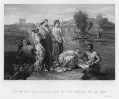 Znalezienie Mojżesza, Księga Wyjścia II, 9 (rycina) autorstwa Nicolas (after) Poussin