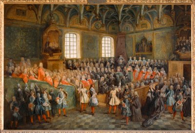 Sesja Trybunału (Lit de Justice), która odbyła się w Parlamencie 22 lutego 1723 r. ... autorstwa Nicolas (attr. to) Lancret