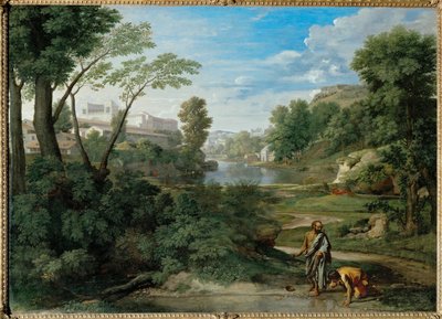 Krajobraz z Diogenesem. Pewnego dnia Diogenes zobaczył ... autorstwa Nicolas (attr.to) Poussin