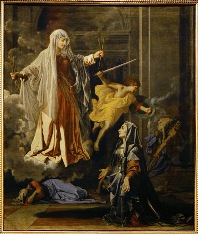 Cud dżumy dokonany przez świętą Francoise Romaine ... autorstwa Nicolas (attr.to) Poussin