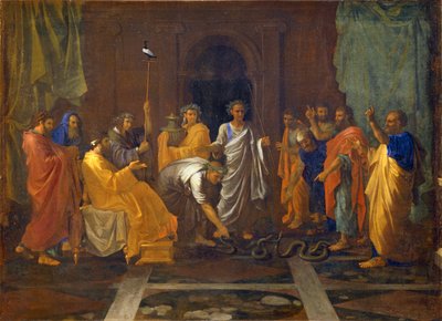 Mojżesz zamieniający laskę Aarona w węża ... autorstwa Nicolas (attr.to) Poussin