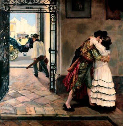 Pożegnanie torreadora. Obraz Nicolasa Alperiz (1865-1928), koniec XIX i początek XX wieku. Olej na płótnie. Prywatna kolekcja. autorstwa Nicolas Alperiz