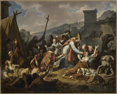Nabożeństwo prałata Belsunce podczas zarazy w Marsylii, 1720, przed 1819. autorstwa Nicolas André Monsiaux