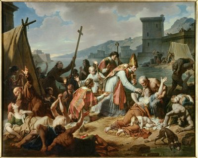 Pobożność prałata Belsunce podczas zarazy w 1720 r. w Marsylii. Obraz Nicolasa Monsiau (1754-1837) autorstwa Nicolas Andre Monsiau