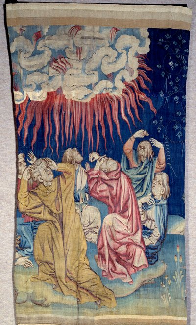 Zasłona Apokalipsy (1373-1383): ogień nieba (ciemność). Gobelin autorstwa Nicolasa Bataille