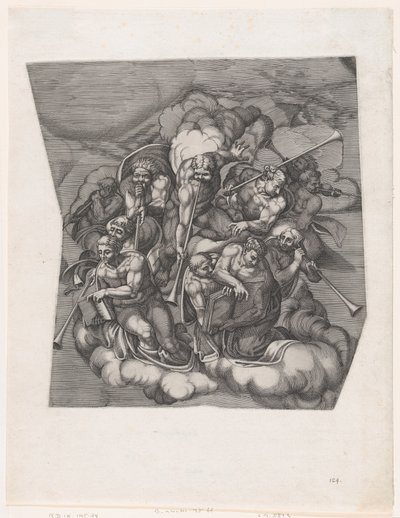 Trąbiące anioły z Sądu Ostatecznego wg Michała Anioła, 1530-66., 1530-66. autorstwa Nicolas Beatrizet