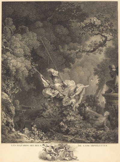 Szczęśliwe niebezpieczeństwa Escarpolette autorstwa Nicolas Delaunay after Jean Honoré Fragonard