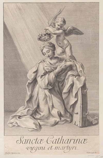 Święta Katarzyna Aleksandryjska klęcząca z łokciem opartym na kolczastym kole i..., 1698. autorstwa Nicolas Dorigny