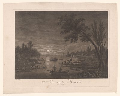 Nocny widok na Maas z rybakami III.ème Vue sur la Meuse. (tytuł na obiekcie) autorstwa Nicolas Dufour