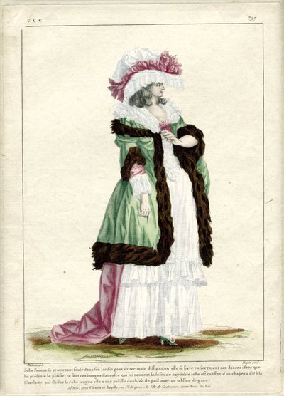 Gallerie des Modes et Costumes Francais, 1785, CCC 297: Piękna kobieta spacerująca samotnie... autorstwa Nicolas Dupin