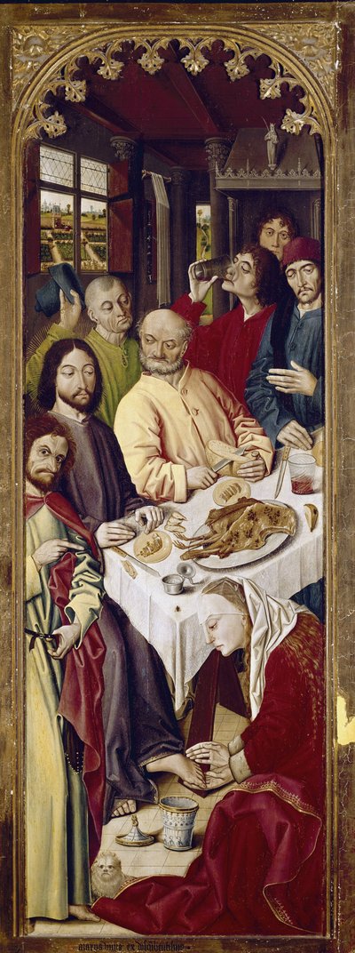 Tryptyk: Maria Magdalena myjąca stopy Jezusa (prawy panel) (tempera na panelu) autorstwa Nicolas Froment