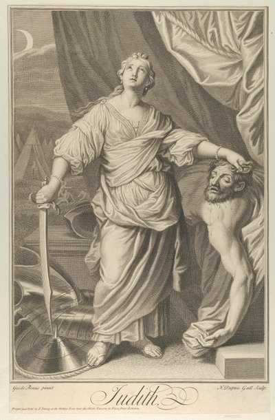 Judith stojąca i patrząca w górę, trzymająca w lewej ręce głowę Holofernesa i... ok. godz. 1718-61. autorstwa Nicolas Gabriel Dupuis
