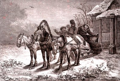 Rosja. Stacja przekaźnikowa w 1865 r. Dom pocztowy.1865 (ryc.) autorstwa Nicolas Gregorovitch Svertschkoff
