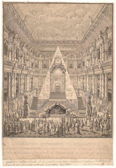 Kaplica zamkowa Christiansborg z katafalkiem Fryderyka V autorstwa Nicolas Henri Jardin