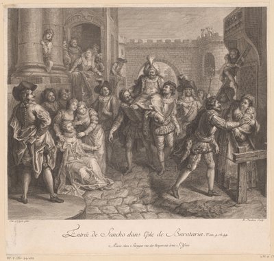 Wejście Sancho na wyspę Barataria Historia Don Kichota z La Manchy (tytuł serii) autorstwa Nicolas Henri Tardieu