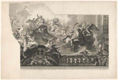 Malowanie sufitu z montażem bogów (tablica 2) Plafond du Milieu de la Grande Gallerie du Palais Royal (tytuł na obiekcie) autorstwa Nicolas Henri Tardieu