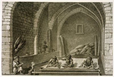 Tkanie dywanu, z tomu II Sztuka i rzemiosło „Opis Egiptu”, wyd. pod rozkazami Napoleona, 1822 autorstwa Nicolas Jacques Conte