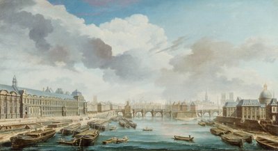 Luwr, Pont-Neuf i Collège des Quatre-Nations, 1755. autorstwa Nicolas Jean Baptiste Raguenet