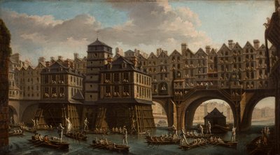 Potyczki żeglarzy, między Pont Notre Dame a Pont-Au-Change, Paryż, 1756. autorstwa Nicolas Jean Baptiste Raguenet