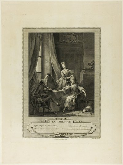 La Toilette, z Monument du Costume Physique et Moral de la fin du Dix-huitième siècle autorstwa Nicolas Joseph Voyez