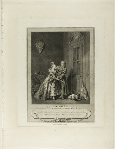 Niespodziewane wezwanie, z Monument du Costume Physique et Moral de la fin du Dix-huitième siècle autorstwa Nicolas Joseph Voyez
