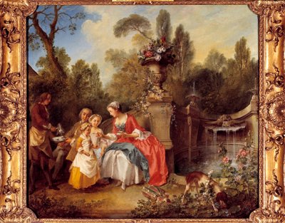 Kobieta w ogrodzie pijąca kawę z dziećmi lub filiżankę czekolady Obraz Nicolas Lancret (1690-1743) autorstwa Nicolas Lancret