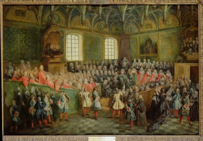 Łoże Sprawiedliwości, które odbyło się w Parlamencie większościowym Ludwika XV (1710-74), 22 lutego 1723 r. autorstwa Nicolas Lancret