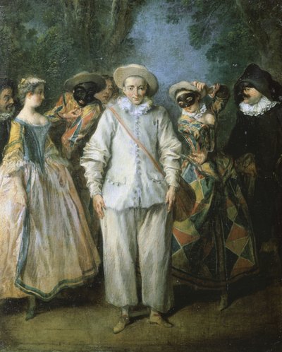 Aktorzy komedii włoskiej, czyli teatr włoski, ok. 1725-28 (olej na desce) autorstwa Nicolas Lancret