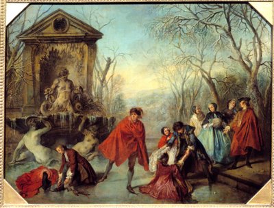 Zima na łyżwach na jeziorze gele. Obraz Nicolasa Lancreta (1690-1743) 1738 nd. 0,69x0,89 m² autorstwa Nicolas Lancret