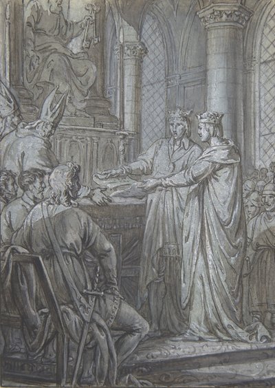Ludwik III i Karolman dali biskupom Królestwa zapewnienie o swojej wierności w 882 roku. 1791. autorstwa Nicolas Lejeune