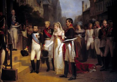 Cesarz Napoleon Bonaparte (1769-1821) przyjął królową Ludwikę Pruską w Tilsit (Tilsit) 6.07.1807. Na schodach czeka na dyplomatę Talleyrand. Obraz Nicolasa Louisa Gosse (1787-1878) 1837 Nd. 3,51x4,92 m Wersal, musee du Chateau - The autorstwa Nicolas Louis Francois Gosse