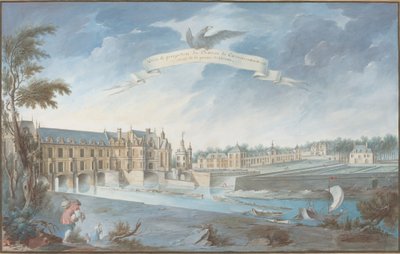Widok i perspektywa zamku Chenonceaux autorstwa Nicolas Marie Ozanne